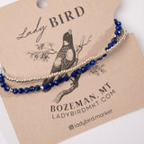 Lapis Blue with Silver Stretchy Gemstone Wrap Bracelet - close up