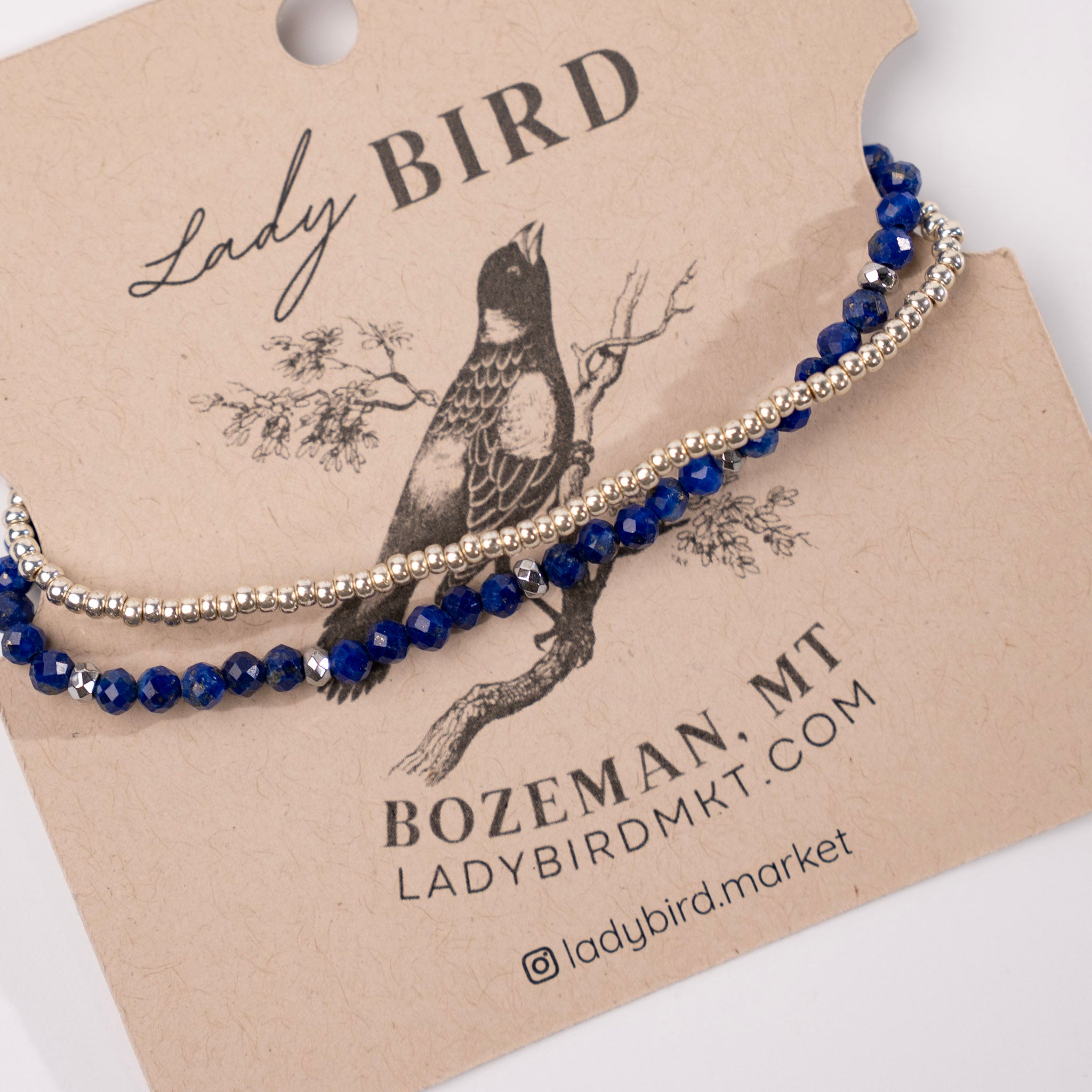 Lapis Blue with Silver Stretchy Gemstone Wrap Bracelet - close up