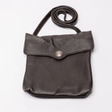 A dark brown pebbled leather crossbody bag with a flap closure and a silver-tone snap button, shown on a plain white background.