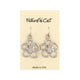 Silver flower-shaped earrings on a Nature Cast branded card.
