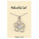 Silver flower-shaped pendant on a card with 'Nature Cast' branding