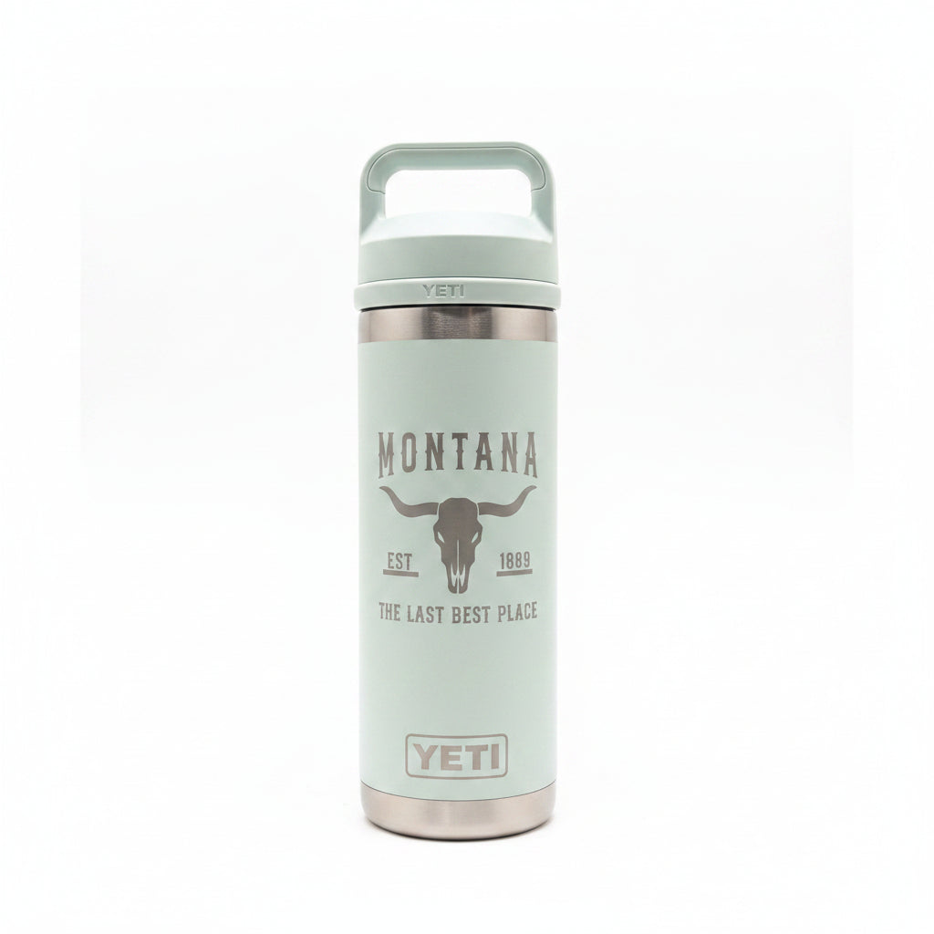 Last Best Place Bull Ridgeline Engraved YETI Rambler 18 oz Bottle with Chug Cap by Montana Gift Corral