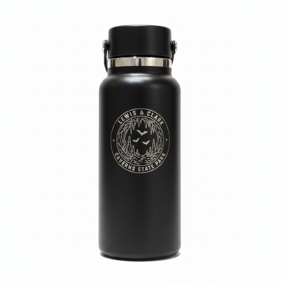 Lewis & Clark Caverns State Park Emblem 32 oz Black Wide Mouth Tumbler with Flex Straw Cap by Hydro Flask