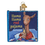Book ornament titled 'Llama Llama Red Pajama' with a llama illustration on a blue background.