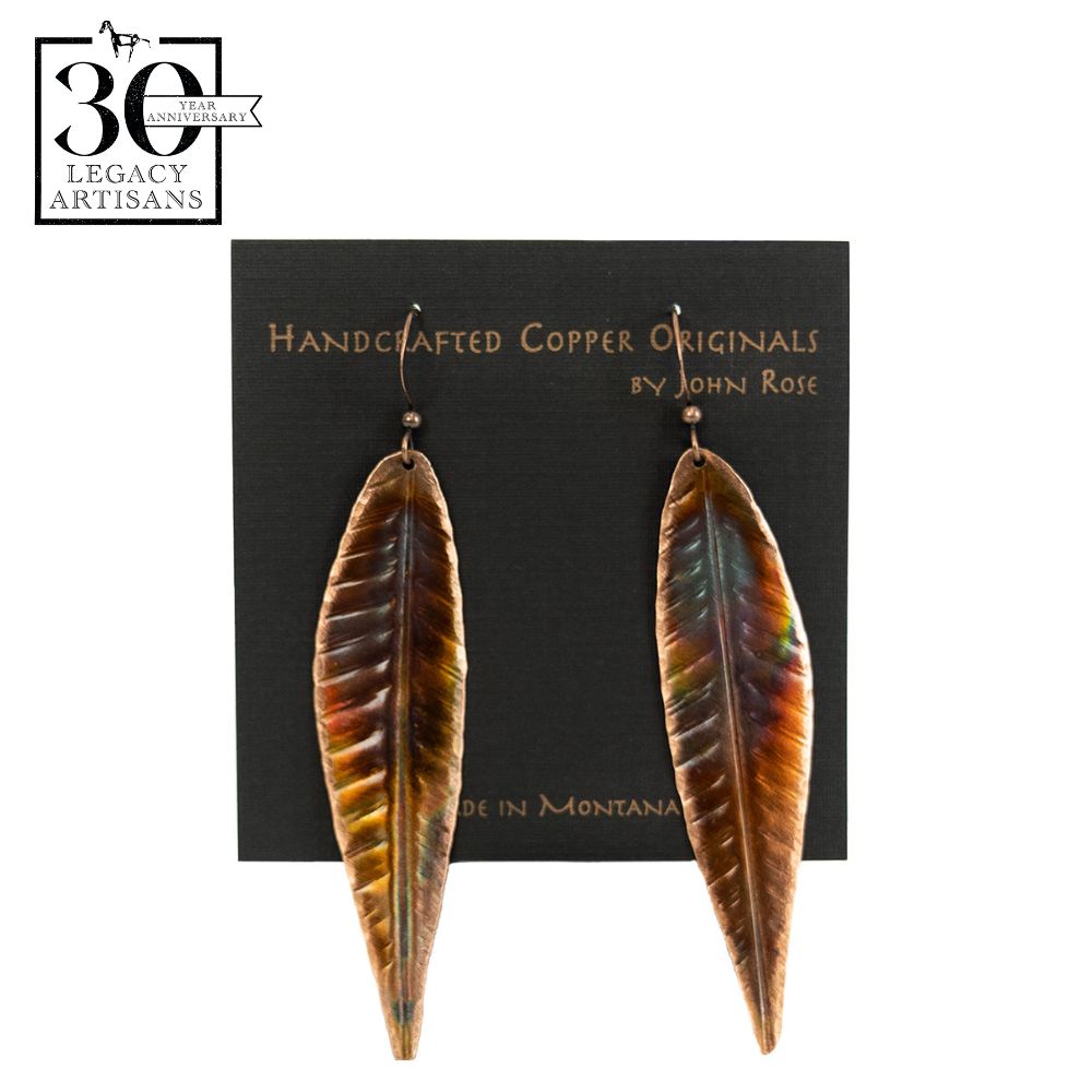 Long Textured Leaf Earrings by RoseWorksMT