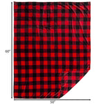 Red and black checkered blanket with dimensions on a white background