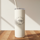White tumbler with 'Montana The Good Life' design on a wooden surface