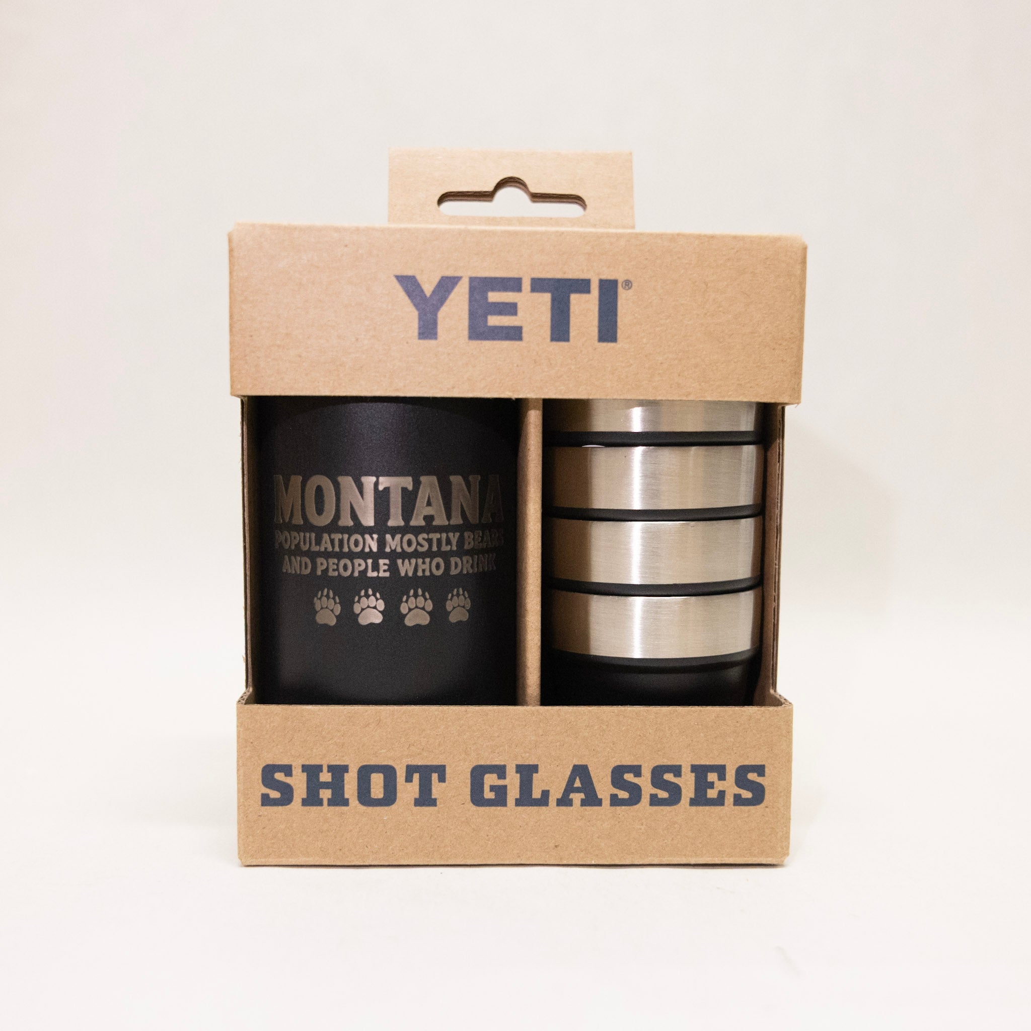 Montana Population Bears Engraved YETI Shot Glasses and Carrying Case by Montana Gift Corral