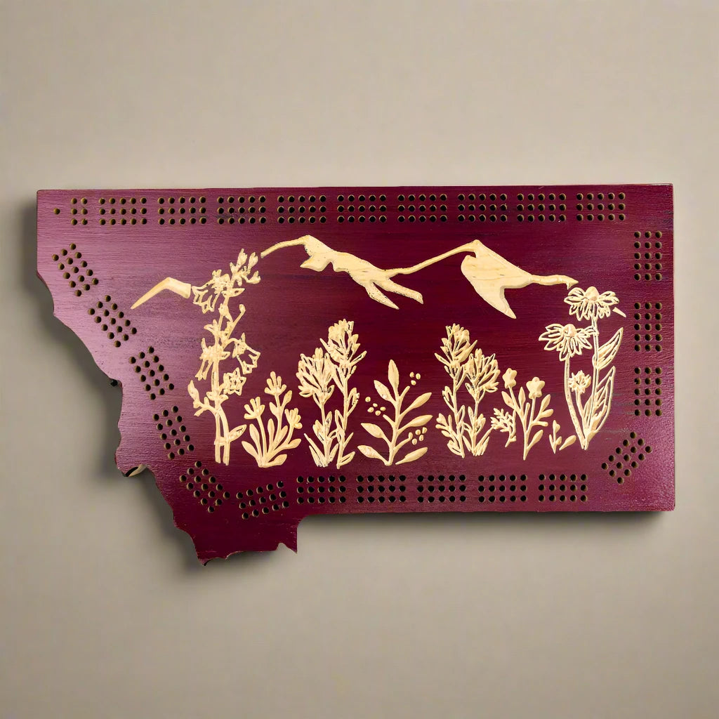 Montana Shape Cribbage Board by Knotty Pine Woodworks (5 Styles)