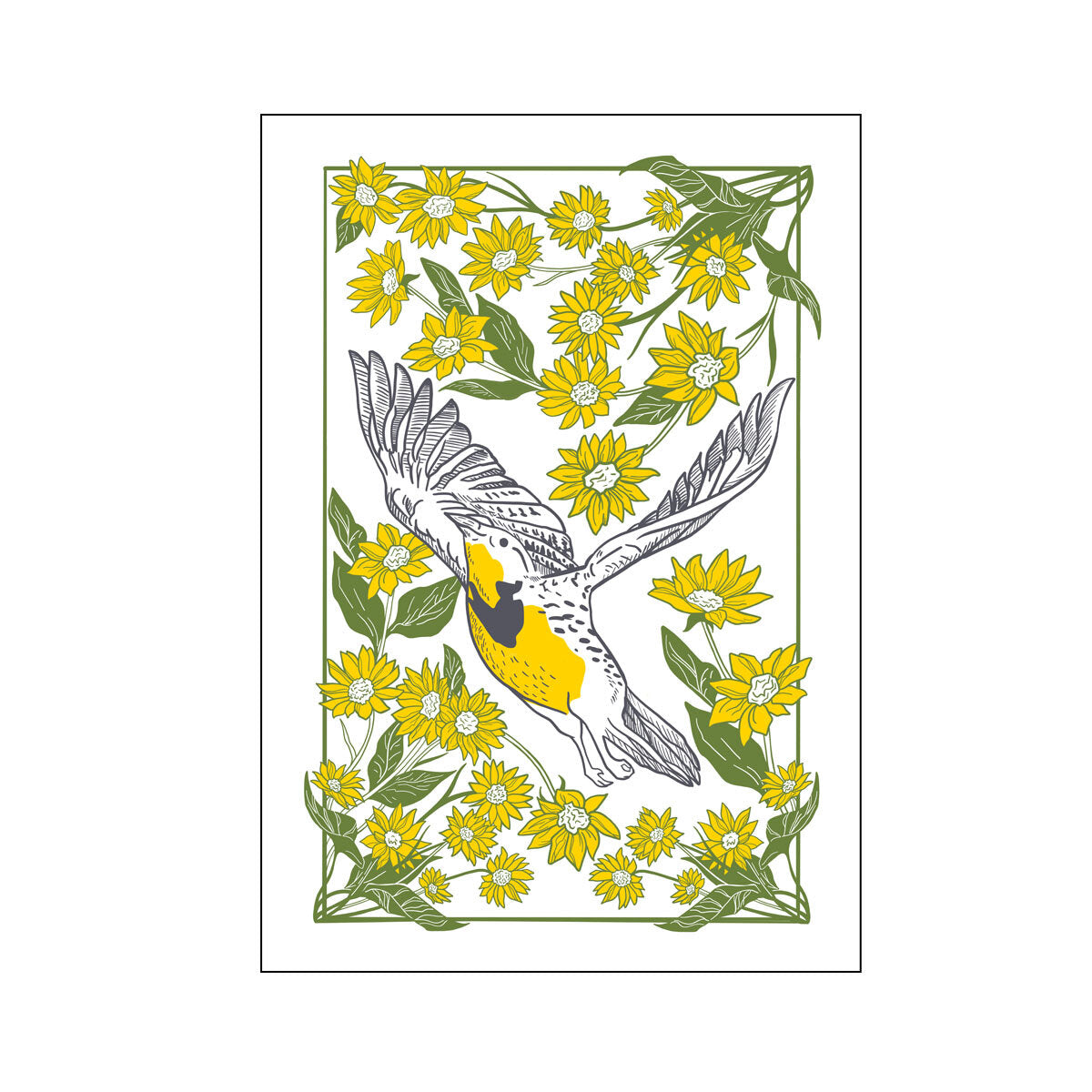 MeadowlarkWildflowersKitchenTeaTowelbyCorvidaeDrawingsandDesign