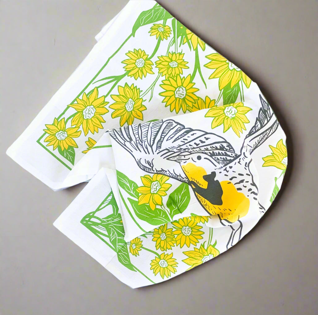 MeadowlarkWildflowersKitchenTeaTowelbyCorvidaeDrawingsandDesign