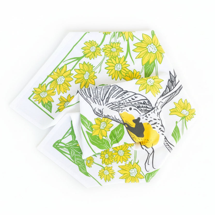 MeadowlarkWildflowersKitchenTeaTowelbyCorvidaeDrawingsandDesign
