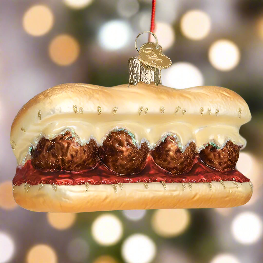 Meatball Sandwich Glass Ornament