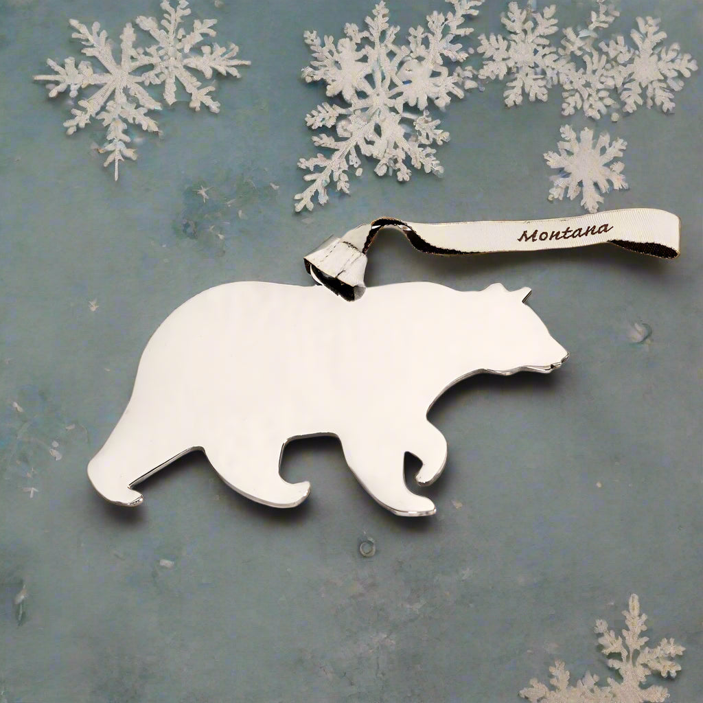 Medium Silver Bear Stainless Steel Hammered Ornament