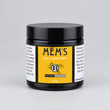 A jar of MEM'S Dry, Cracked Skin ointment  in a black jar with a black lid, featuring a yellow and white label.