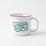 Mug with 'Merry' text on a white background