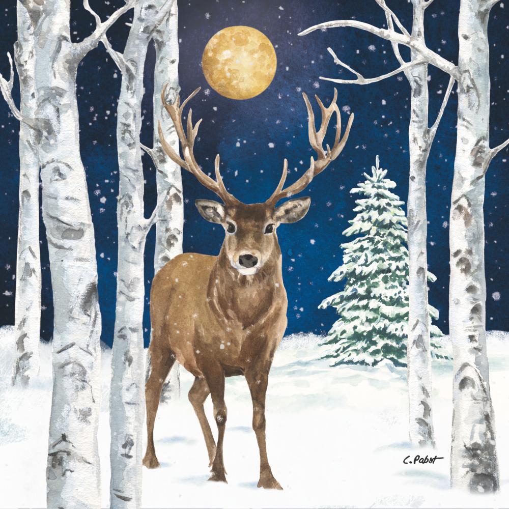 Midnight Moon Winter Stag Napkins by Paperproduct Design