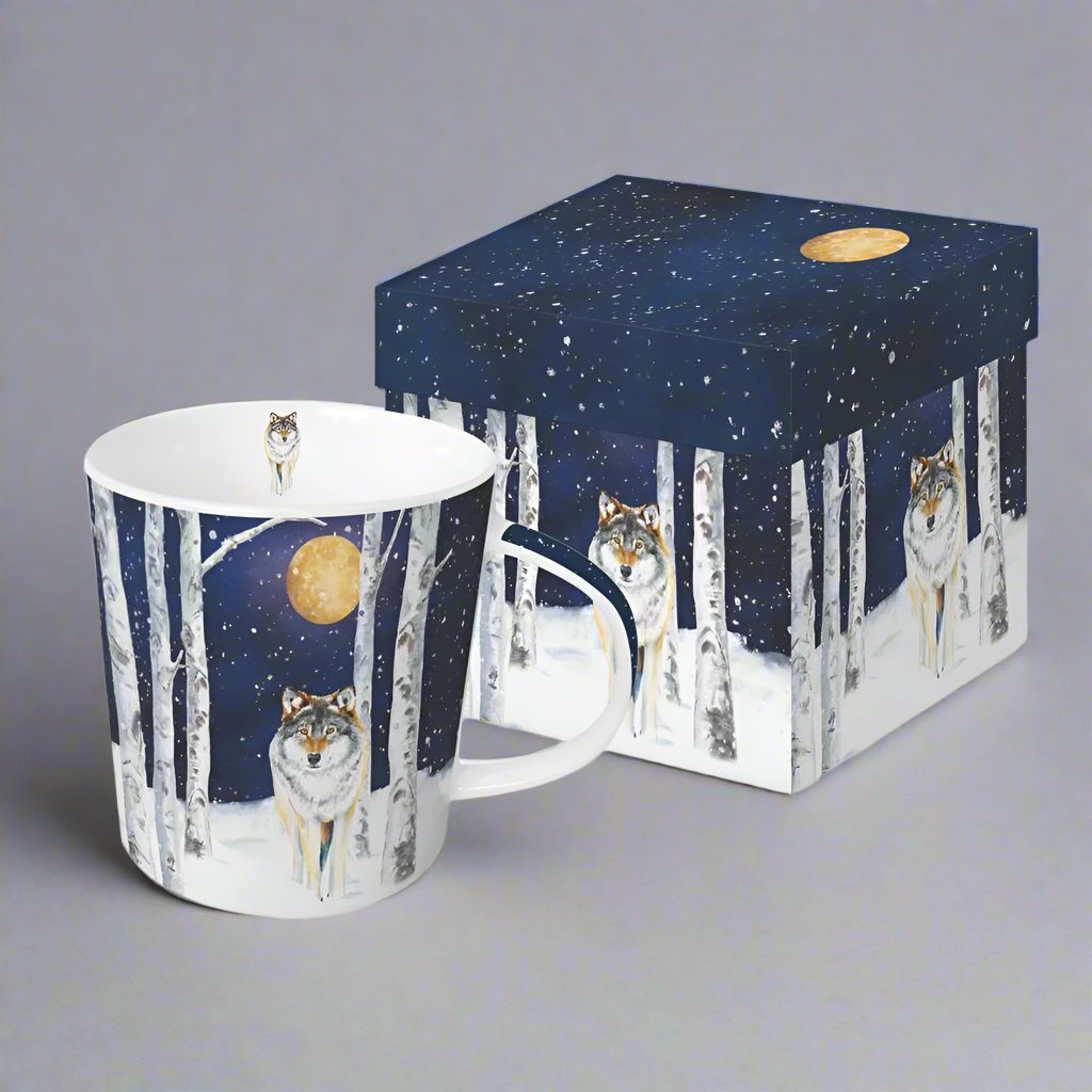 Midnight Moon Winter Wolf Mug in Gift Box by Paperproduct Designs