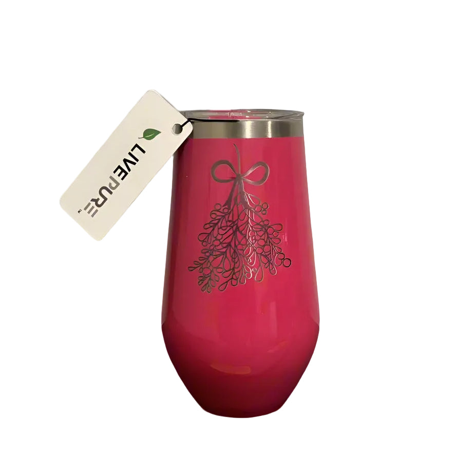 Mistletoe Raspberry Stemless Wine Tumbler by Montana Gift Corral