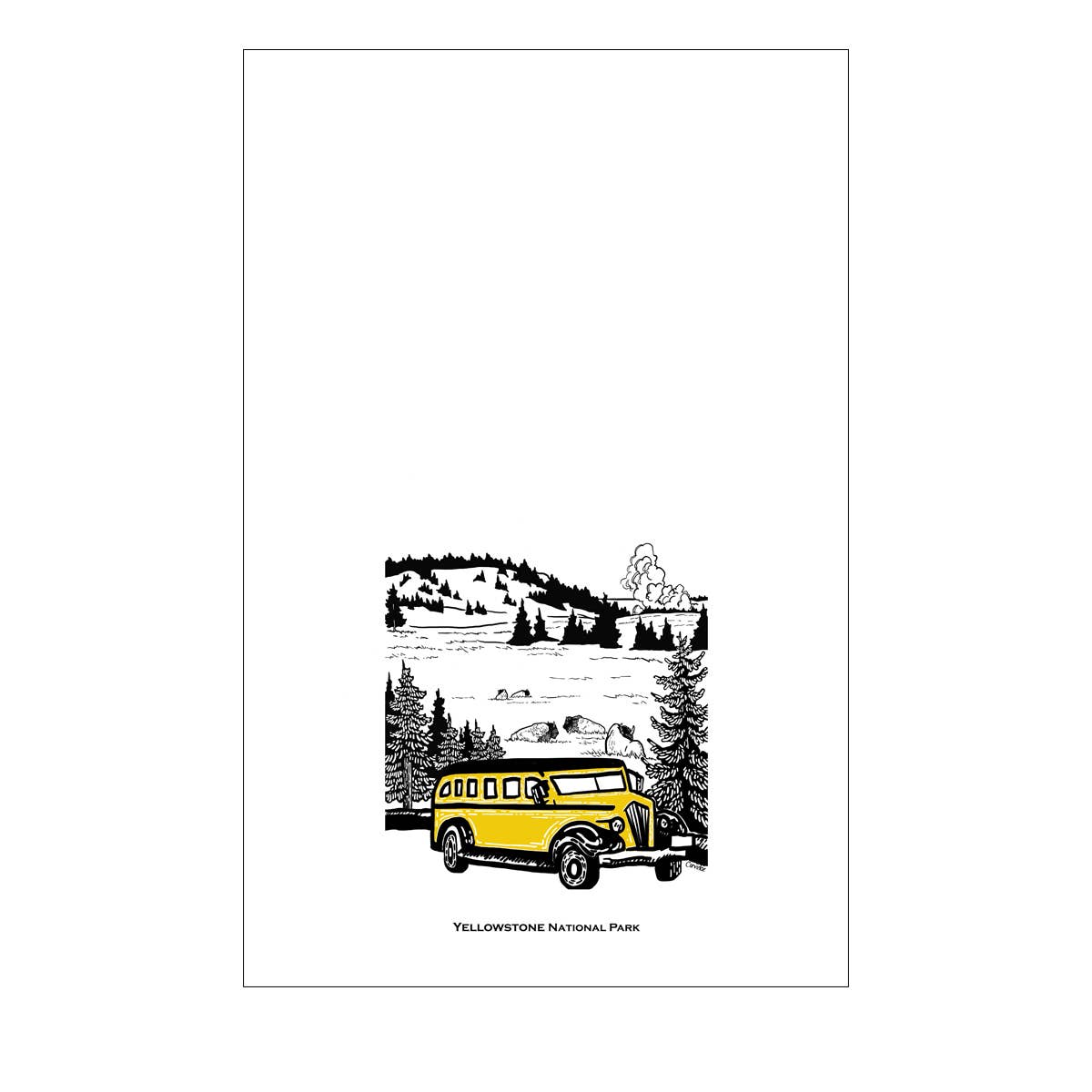 Yellowstone Bus Dish Towel by Corvidae drawings and designs
