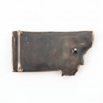 Bronze belt buckle with a white background