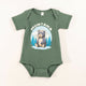 Green baby onesie with bear graphic and 'Montana' text on a white background