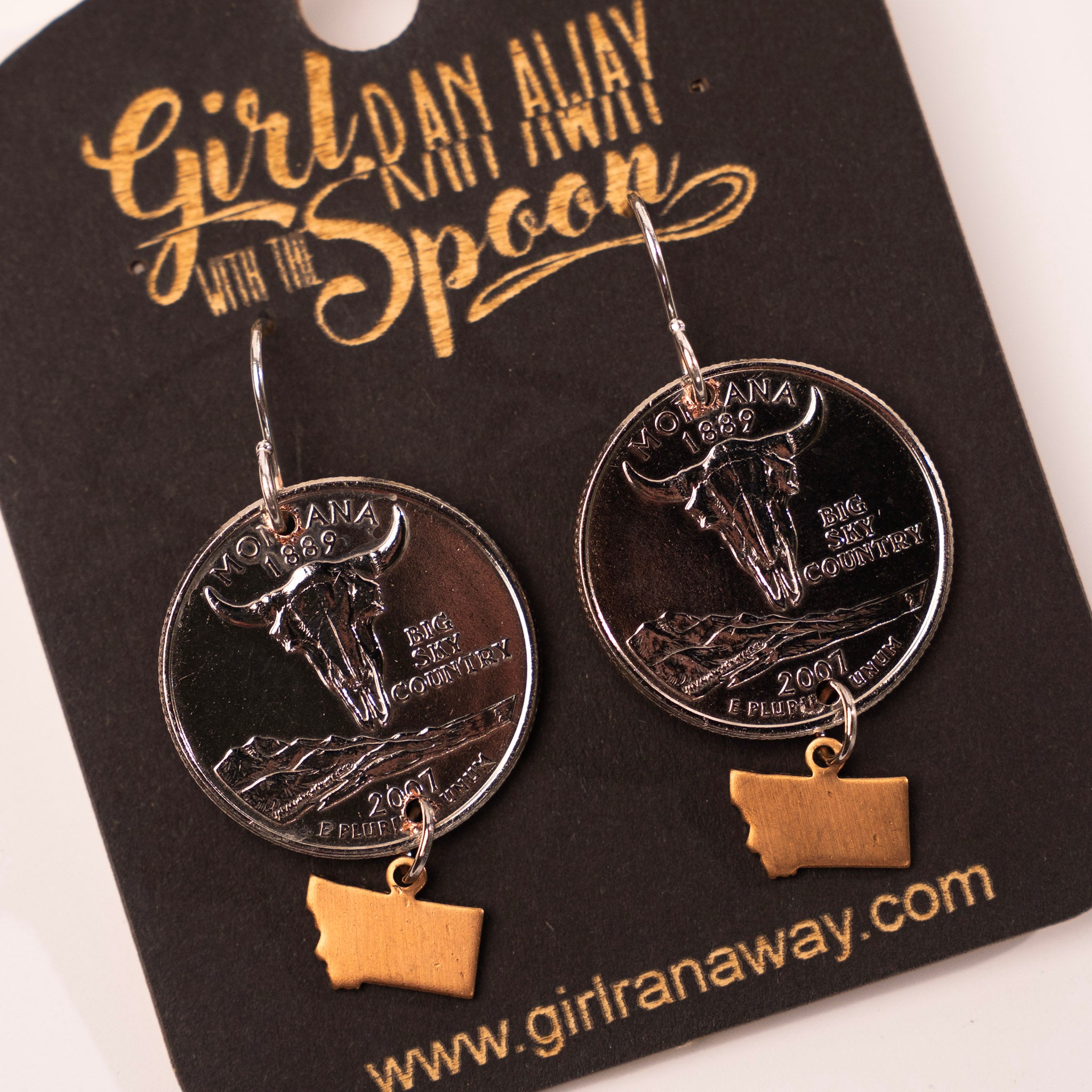 Montana Quarter Charm Earrings by Girl Ran Away with the Spoon