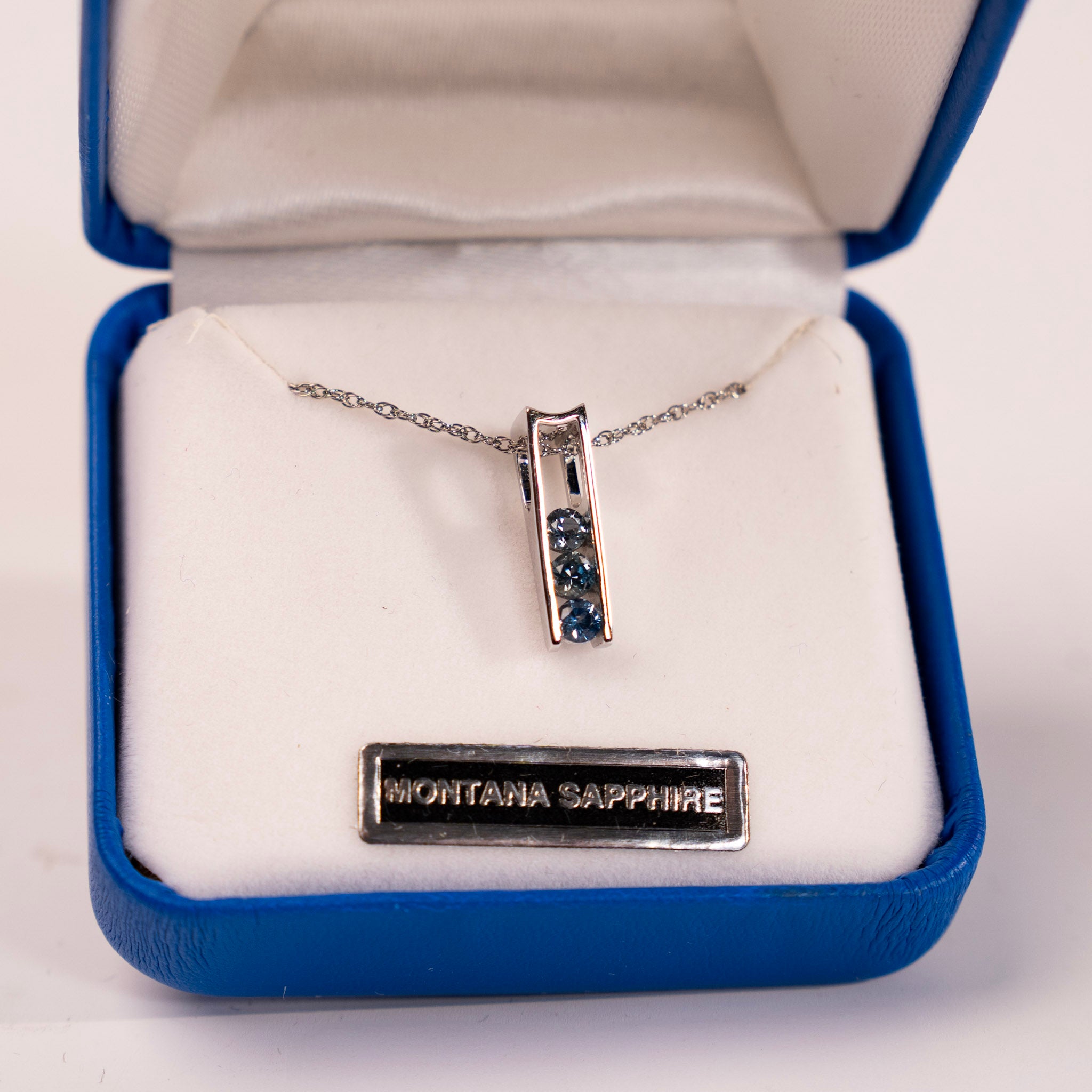 Montana Sapphire 3 Stone Channel Pendant by Mac's Gems 