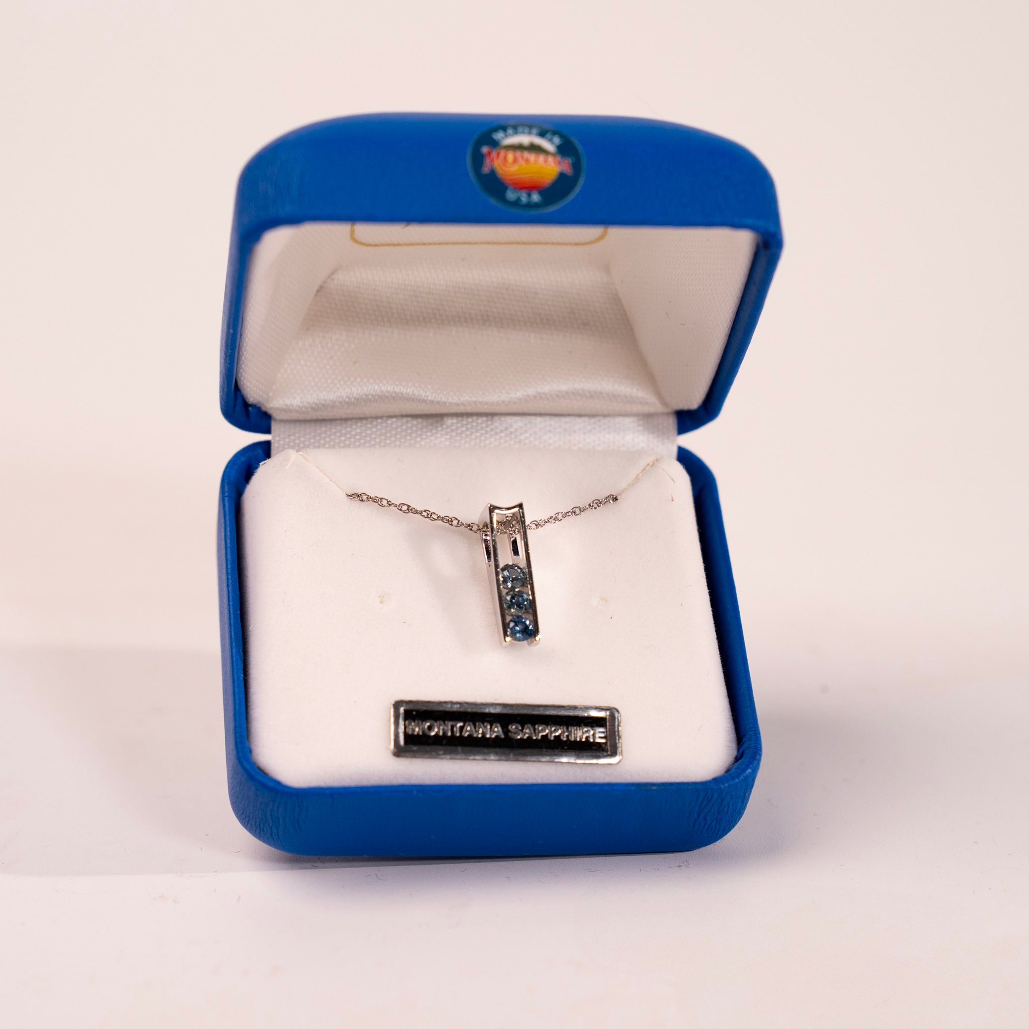 Montana Sapphire 3 Stone Channel Pendant by Mac's Gems 