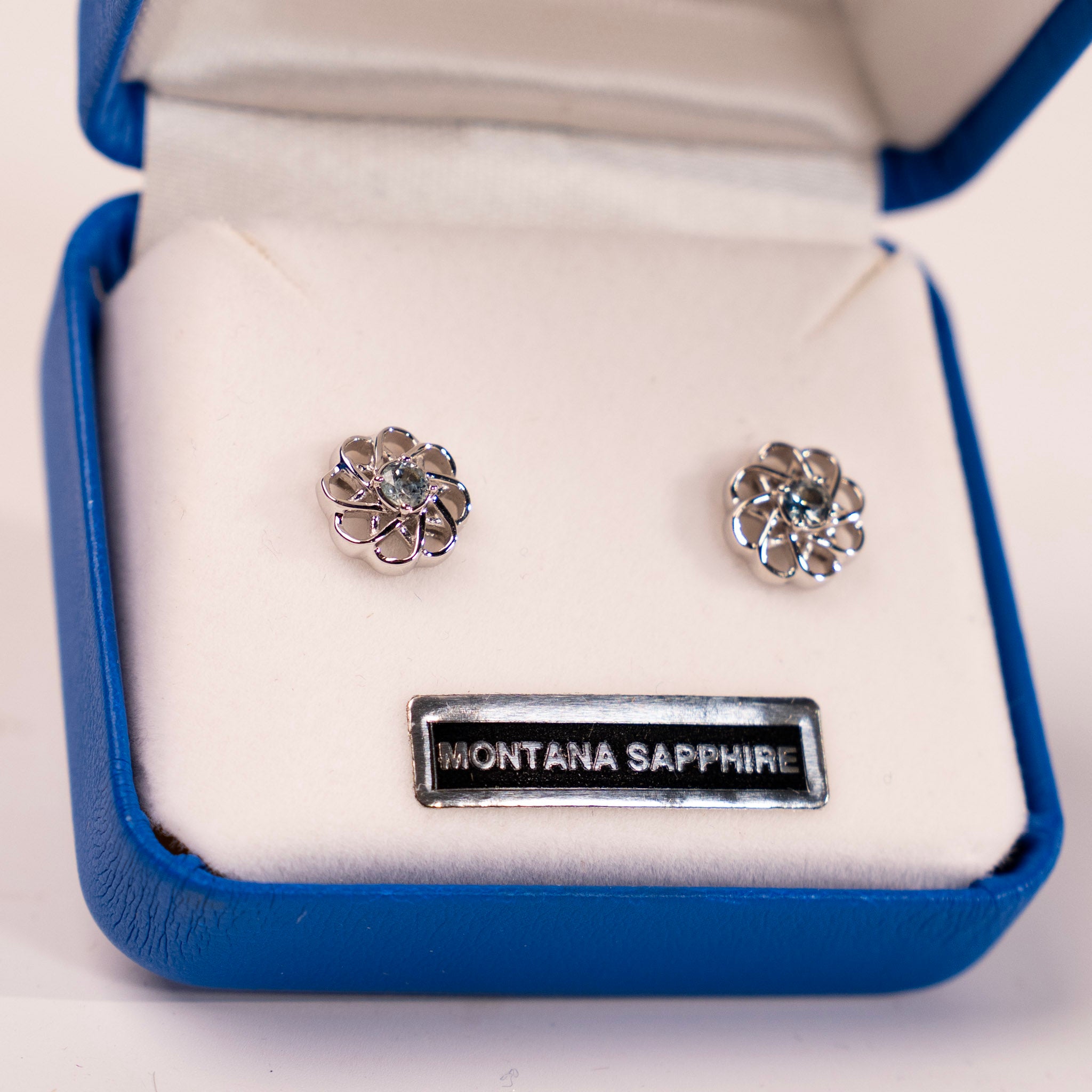 Montana Sapphire Pinwheel Earrings by Mac's Gems