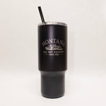 Black tumbler with 'Montana Big Sky Country Since 1899' text on a white background