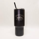 Black tumbler with 'Montana Big Sky Country Since 1899' text on a white background