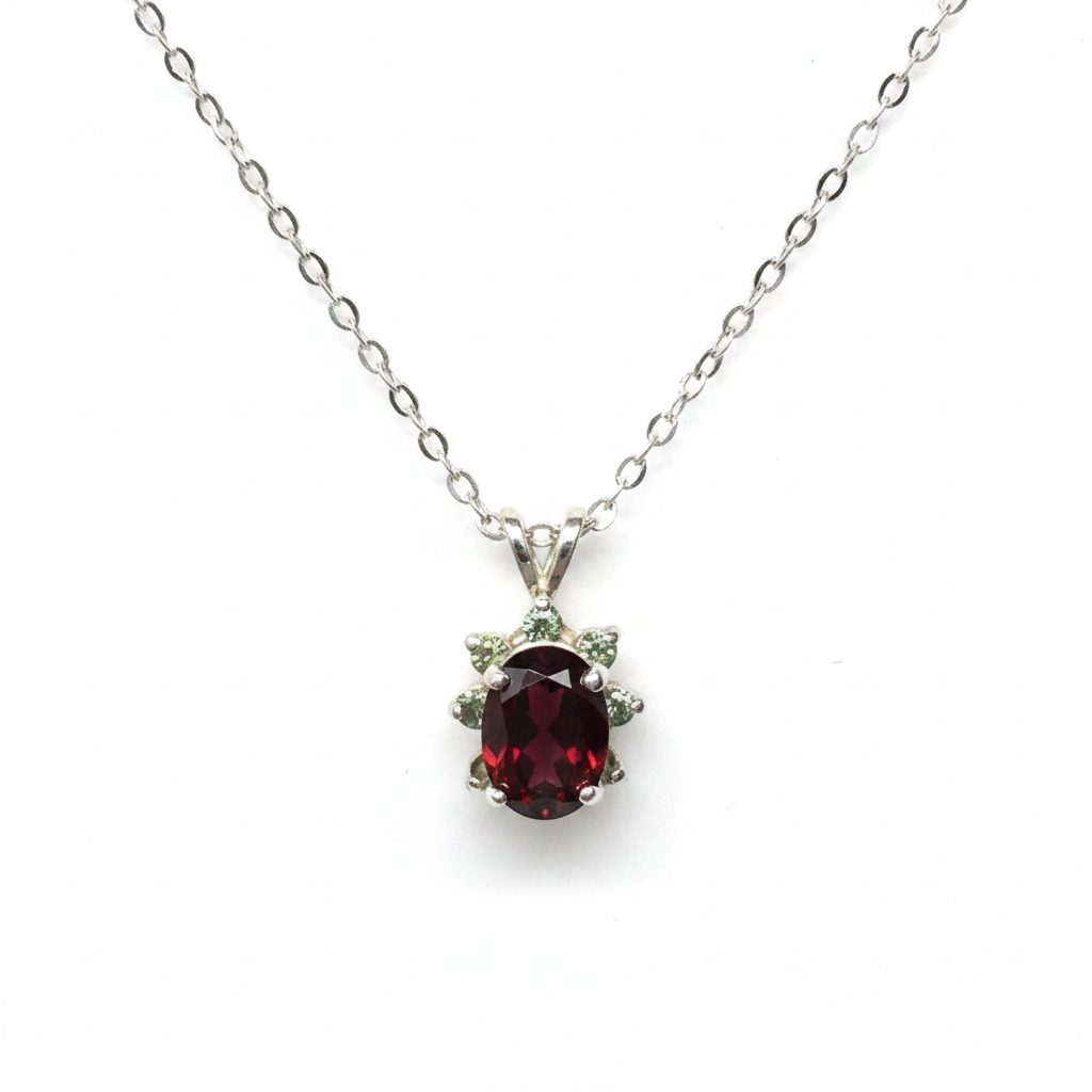 Montana Garnet and Montana Sapphire Pendant by Mac's Gems Close Up