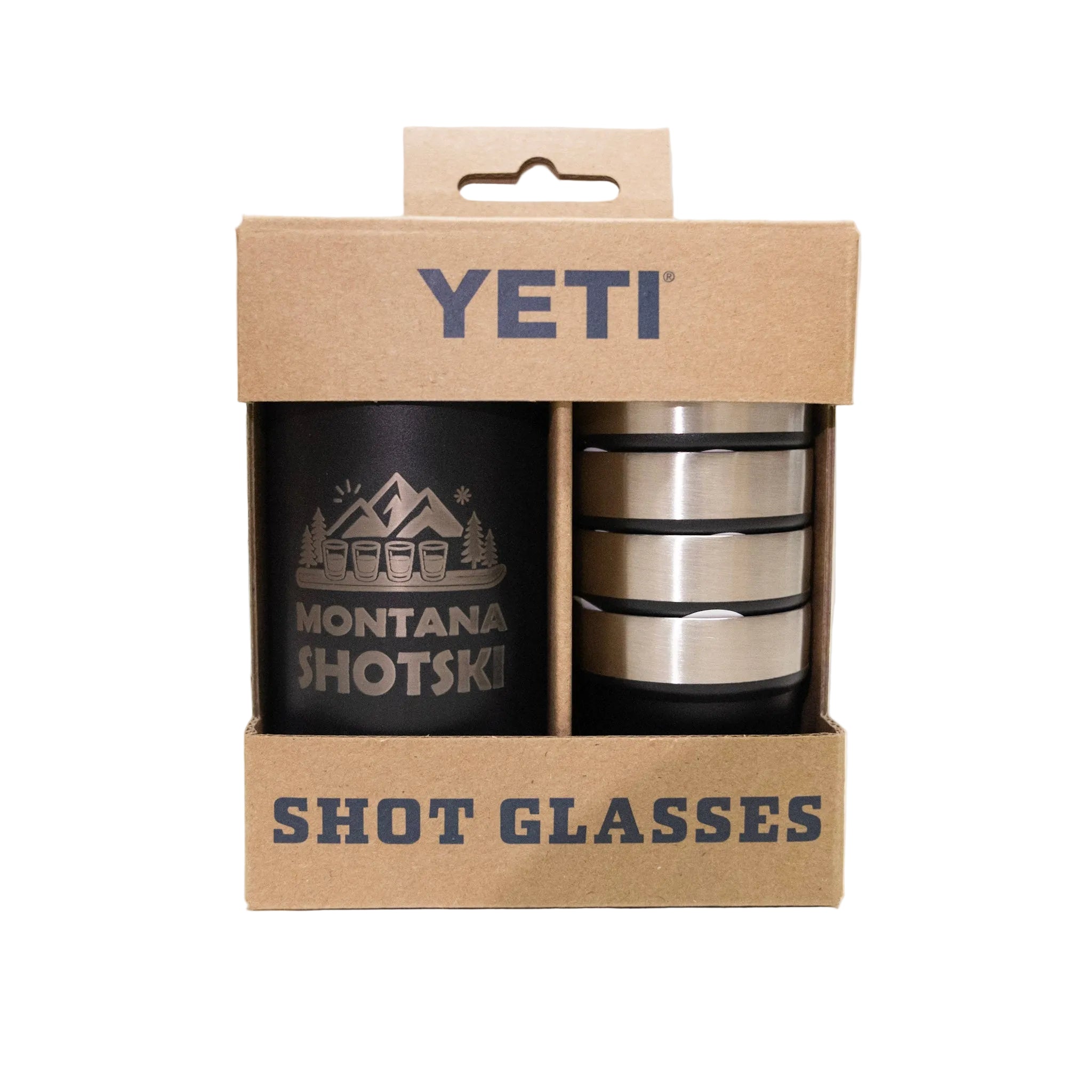 Montana Shotski Black Engraved YETI Shot Glasses and Carrying Case