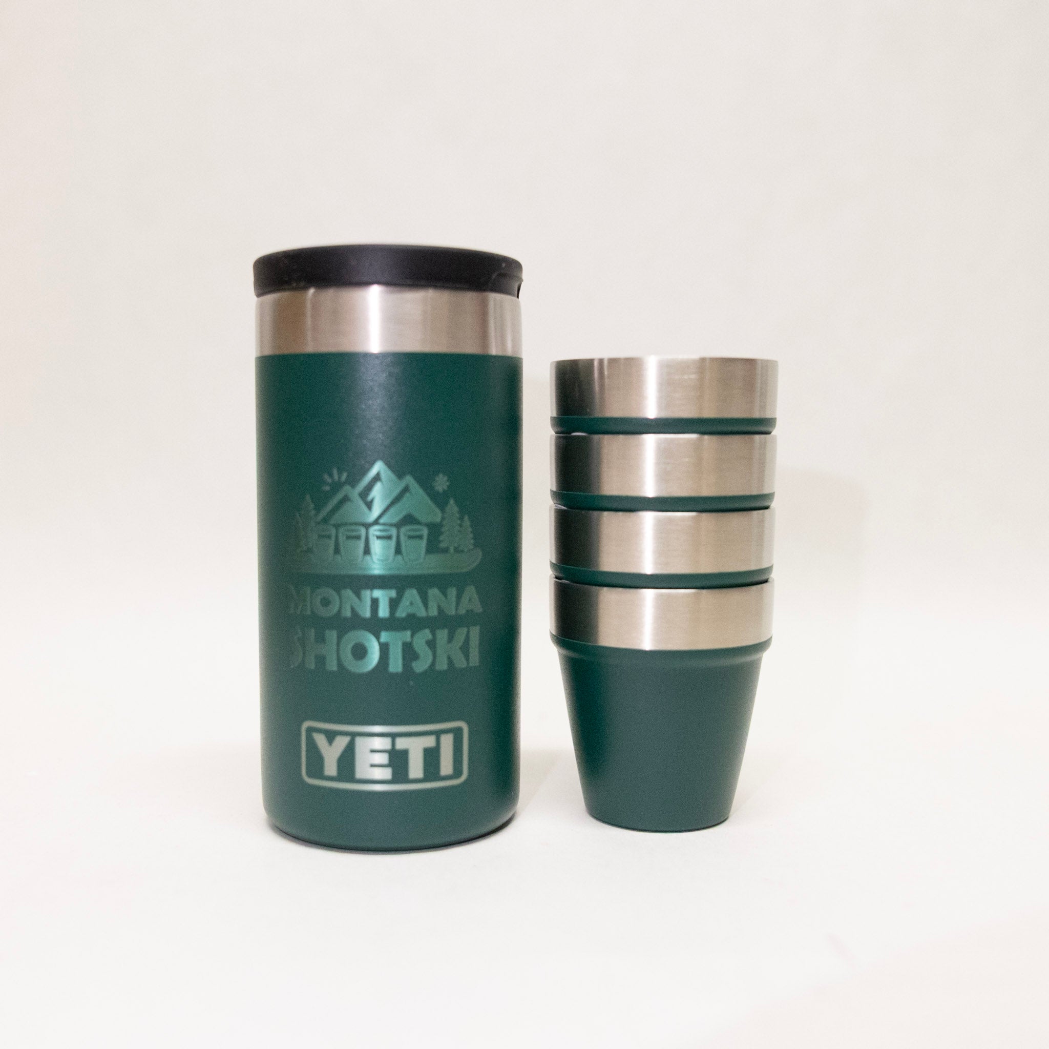 Green YETI tumbler with logo on a white background