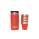 Red YETI tumbler with black lid and stacked design on a white background