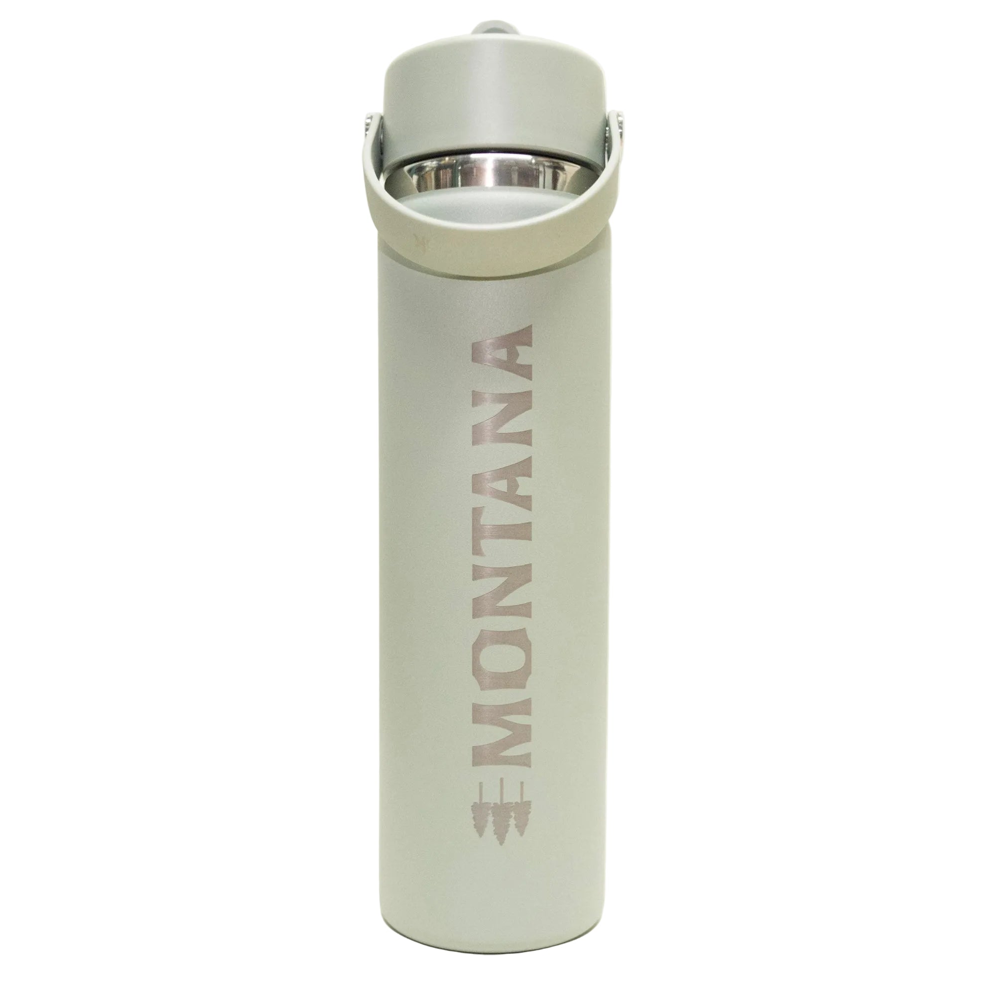 Light green water bottle with 'Montana' branding on a white background
