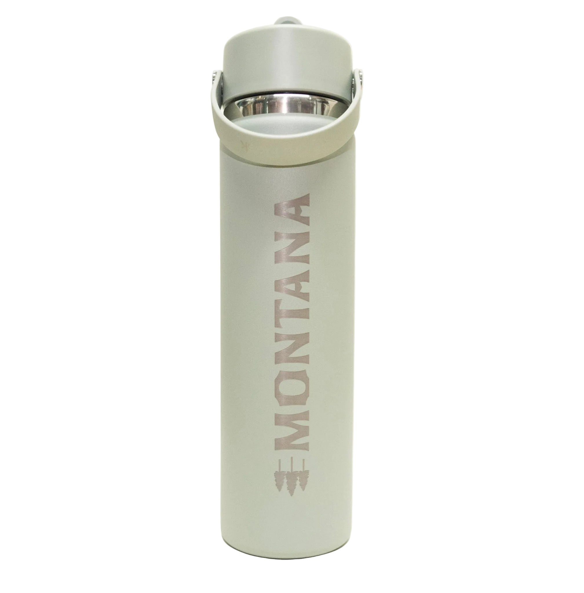 Light green water bottle with 'Montana' branding on a white background