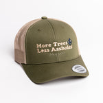 Green and beige cap with text and logo on a white background