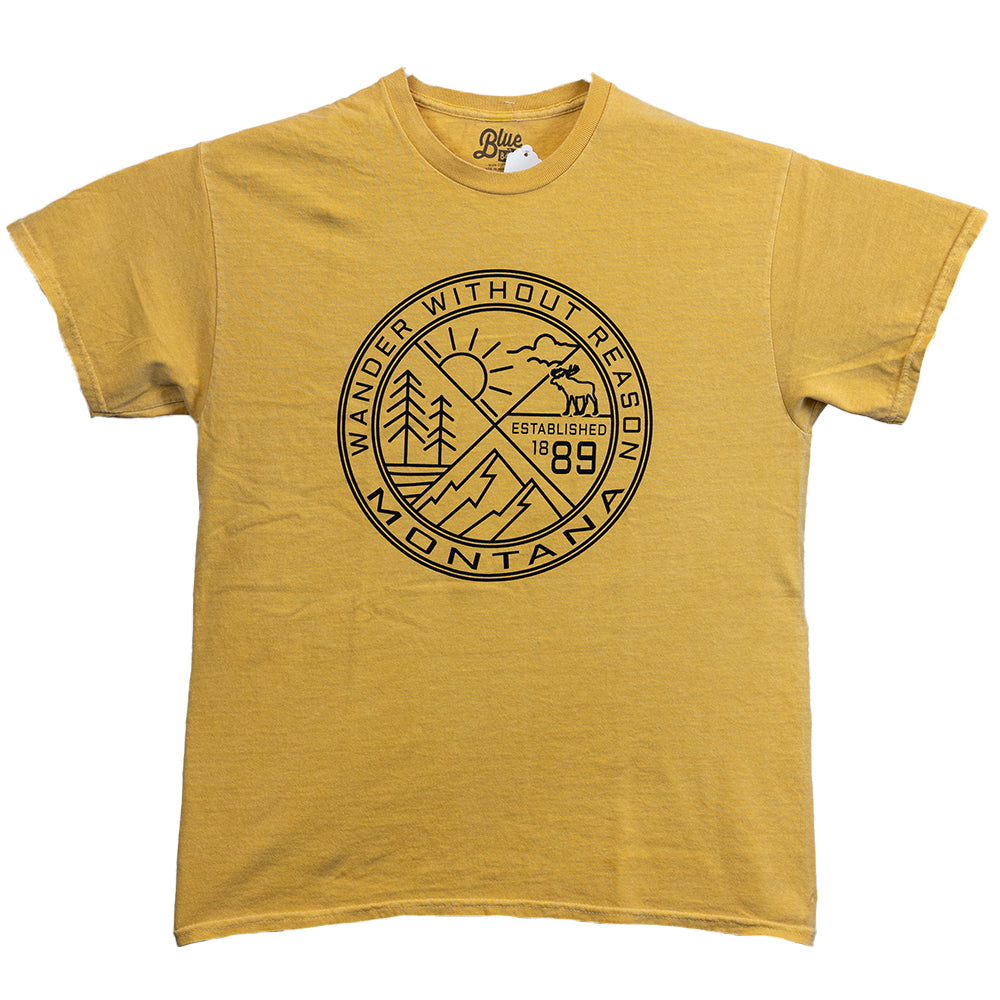 If yellow is your color and you are looking for a Montana souvenir, then this Mustard Spurlock Sun Moose Mountain Pine Montana T-Shirt by Lakeshirts is for you. 