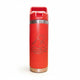 Red insulated bottle with a mountain design on a wooden surface