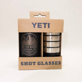 YETI shot glasses in packaging with 'On the Rocks' branding