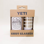 YETI shot glasses in packaging with 'On the Rocks' branding