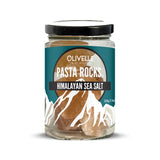 Jar of Olivelle Pasta Rocks Himalayan Sea Salt on a white background