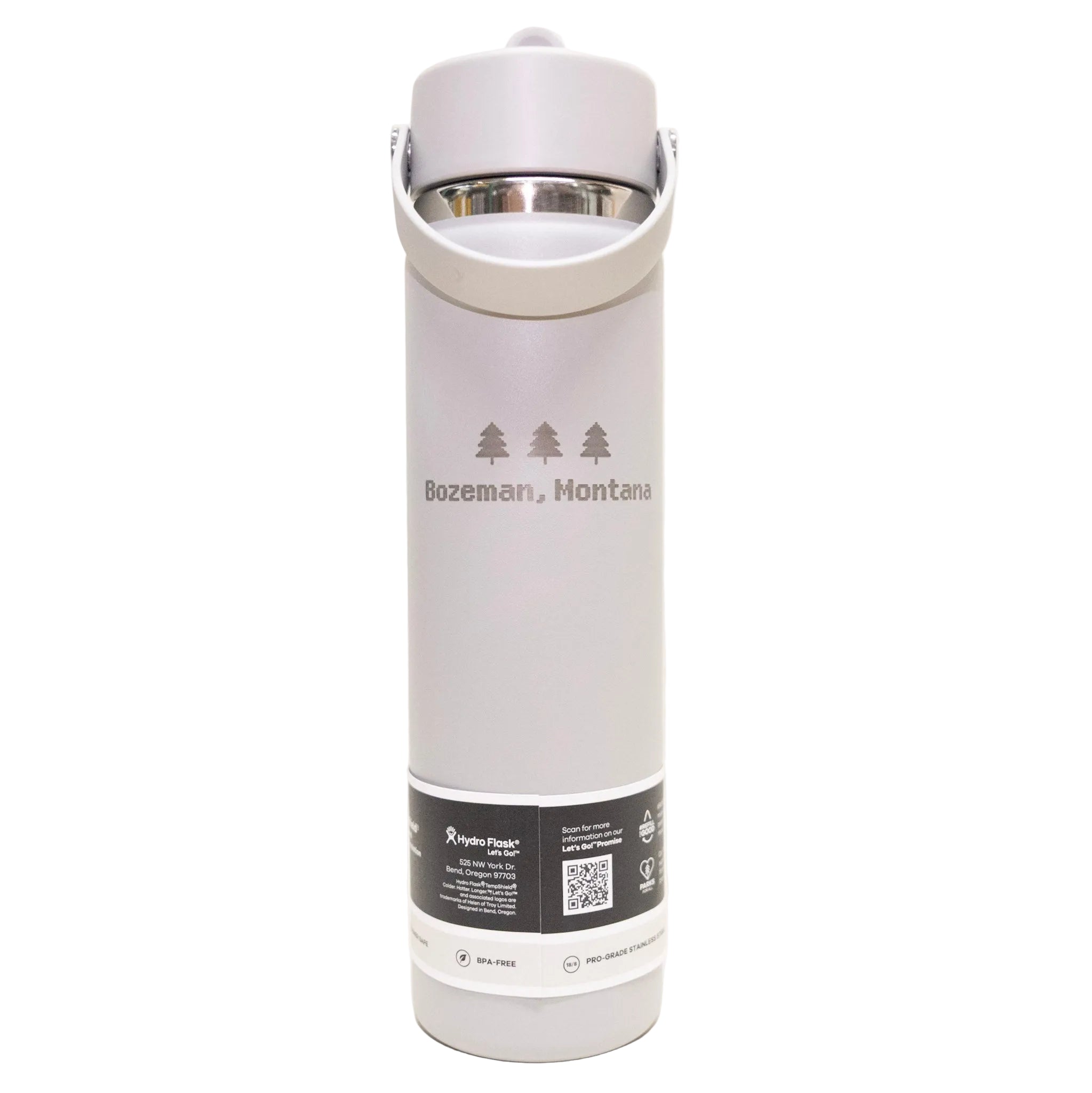  insulated bottle with 'Bozeman, Montana' text on a white background