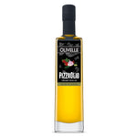 Bottle of Olivelle Pizzailolo infused olive oil on a white background
