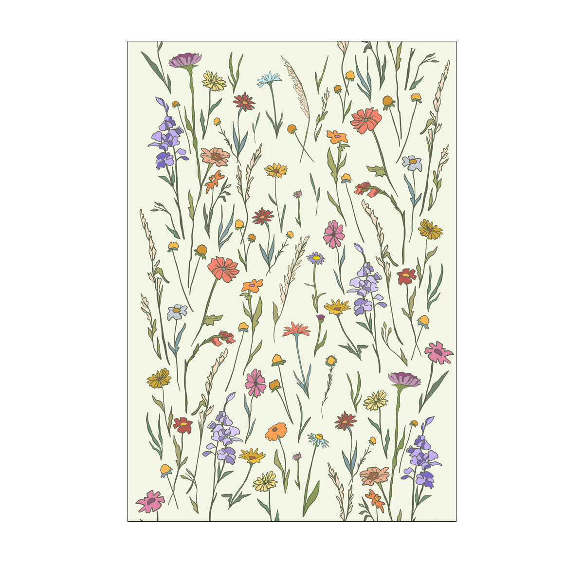 Prairie Wildflowers Kitchen Tea Towel by Corvidae Drawings and Designs