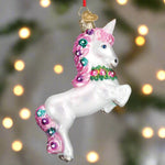 Prancing Unicorn Glass Ornament
