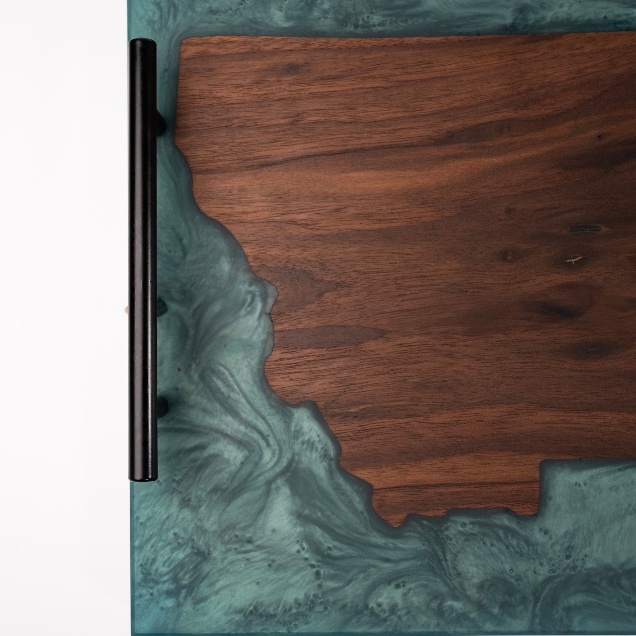 Burl Wood Montana Shape Epoxy Tray by Herdbull Woodworking