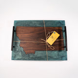 Burl Wood Montana Shape Epoxy Tray by Herdbull Woodworking